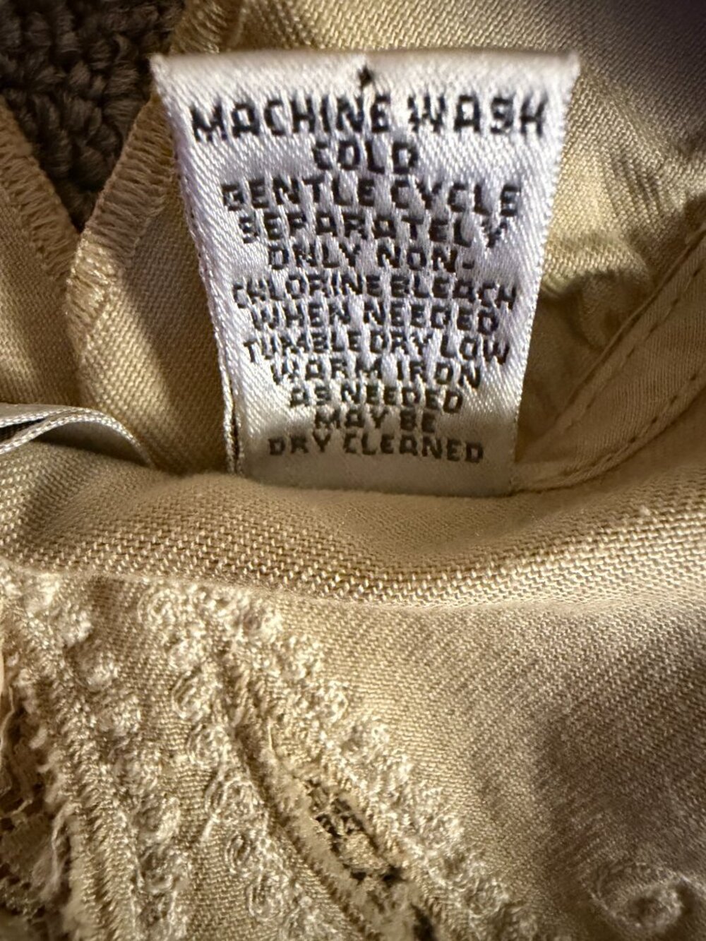 Chico's Tan Cotton Embroidered Open Jacket XL Boho Scallop Hem - Picture 7 of 8